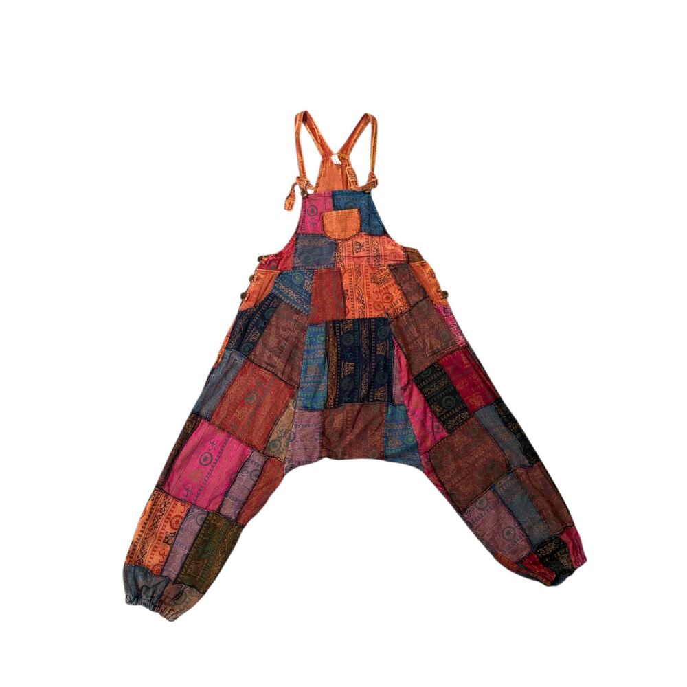 Patchwork Bohemian Overalls Drop Crotch Harem 0S … - image 4